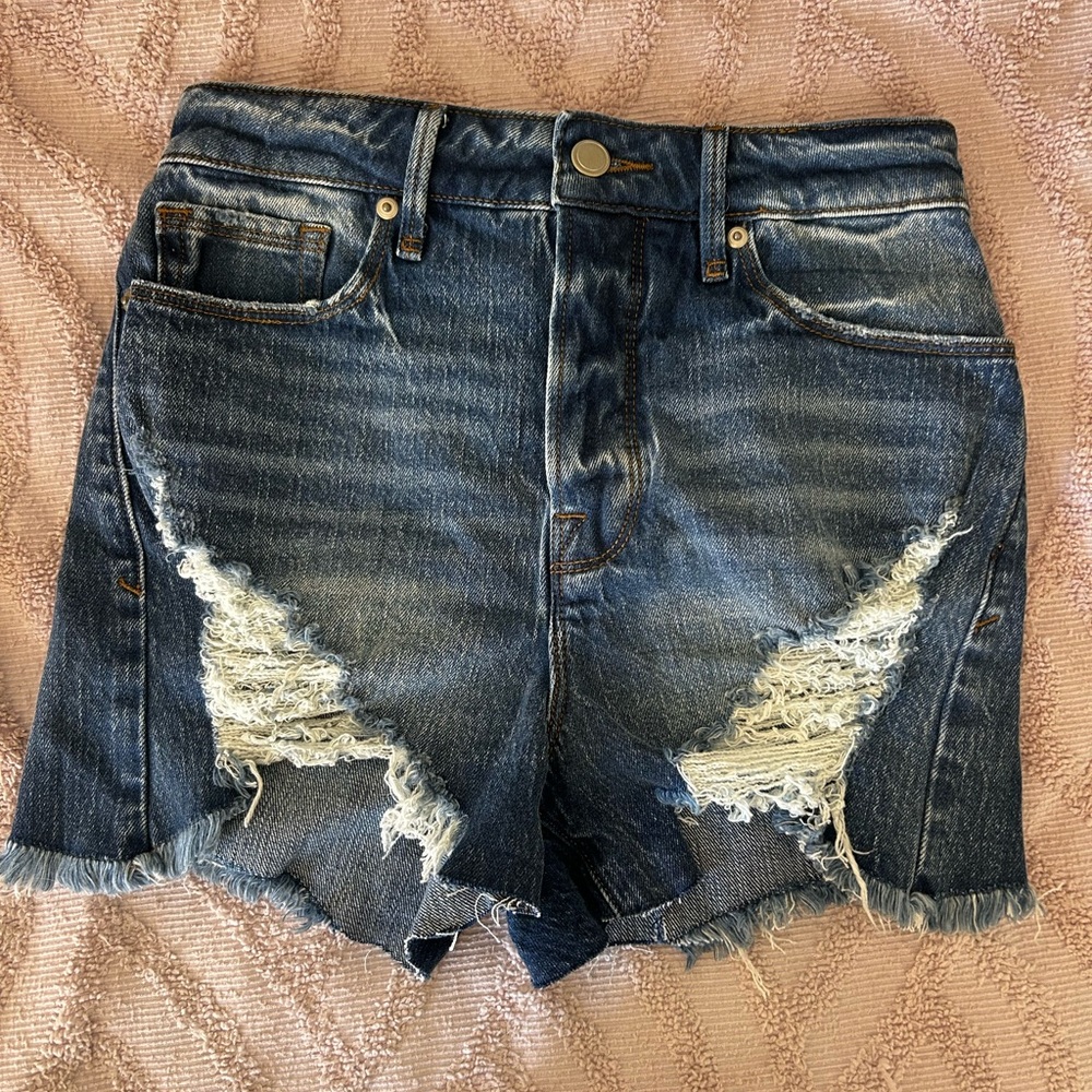 Good American Blue Distressed Jean Shorts